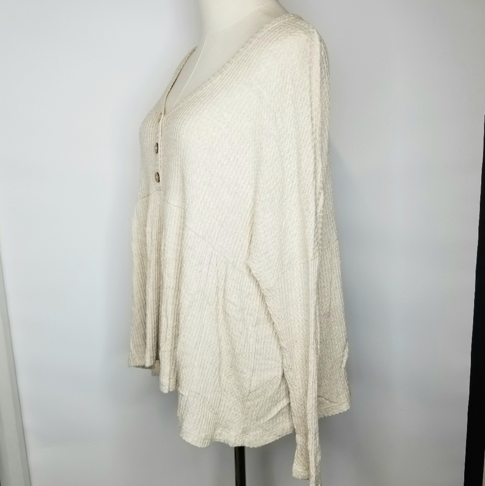 Jolie Beige Dolman Longsleeve Flared Hem Half Button Waffle Thin Top , 1XL - Picture 3 of 11